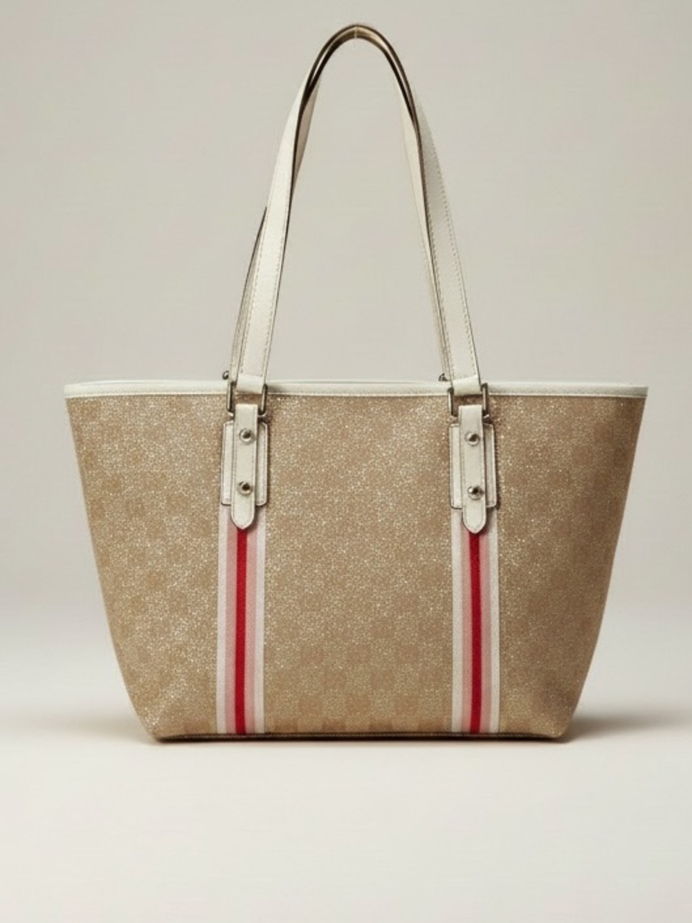 GUCCI GG Canvas Monogram Jolicoeur Metallic Tote Shoulder Bag Hobo Leather Purse